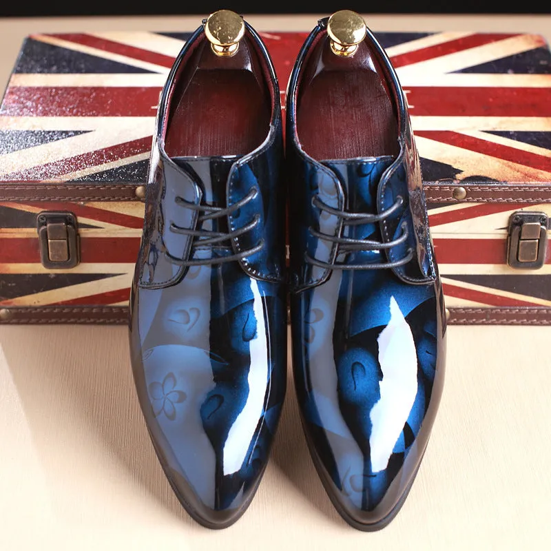 Men's casual shoes in blue with hollow bovine split leather upper and viscose sole, side view