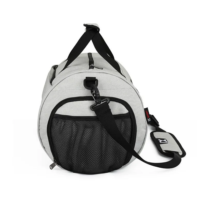 Men sports training bag in black waterproof nylon L size with dry wet separation and trolley strap