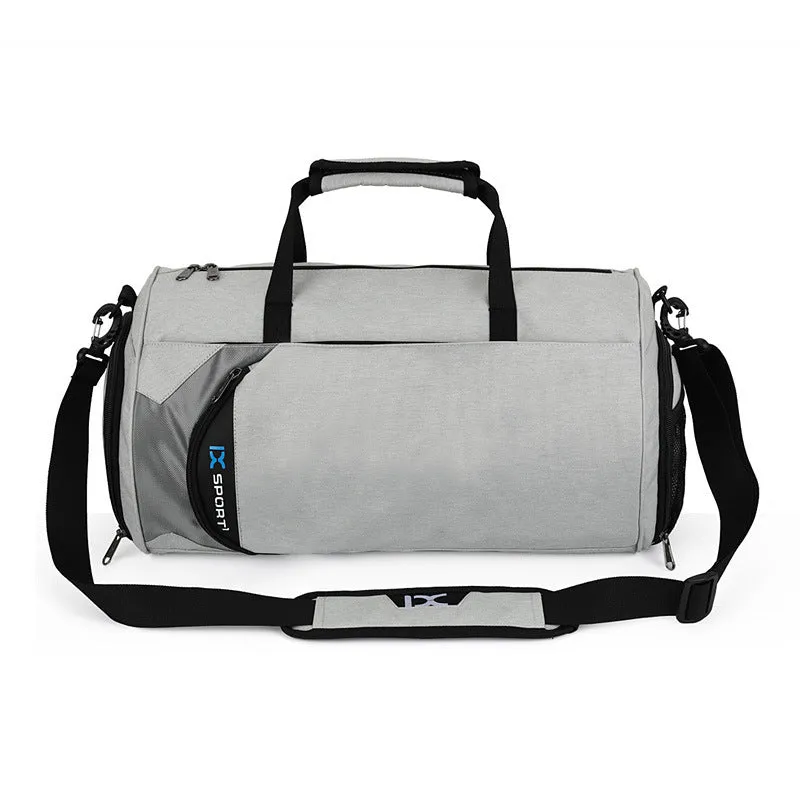 Men sports training bag in black waterproof nylon L size with dry wet separation and trolley strap