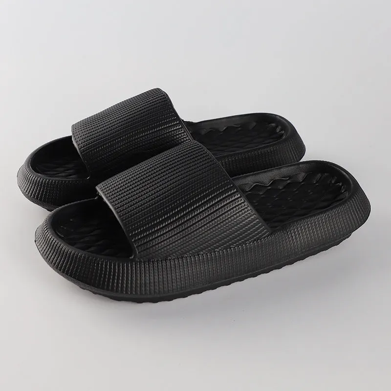 Women's solid colour EVA slippers with rhombus stripe pattern and anti-slip sole, pink colour