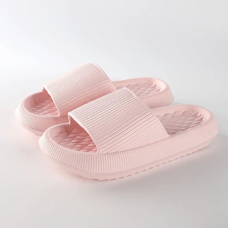Women's solid colour EVA slippers with rhombus stripe pattern and anti-slip sole, pink colour