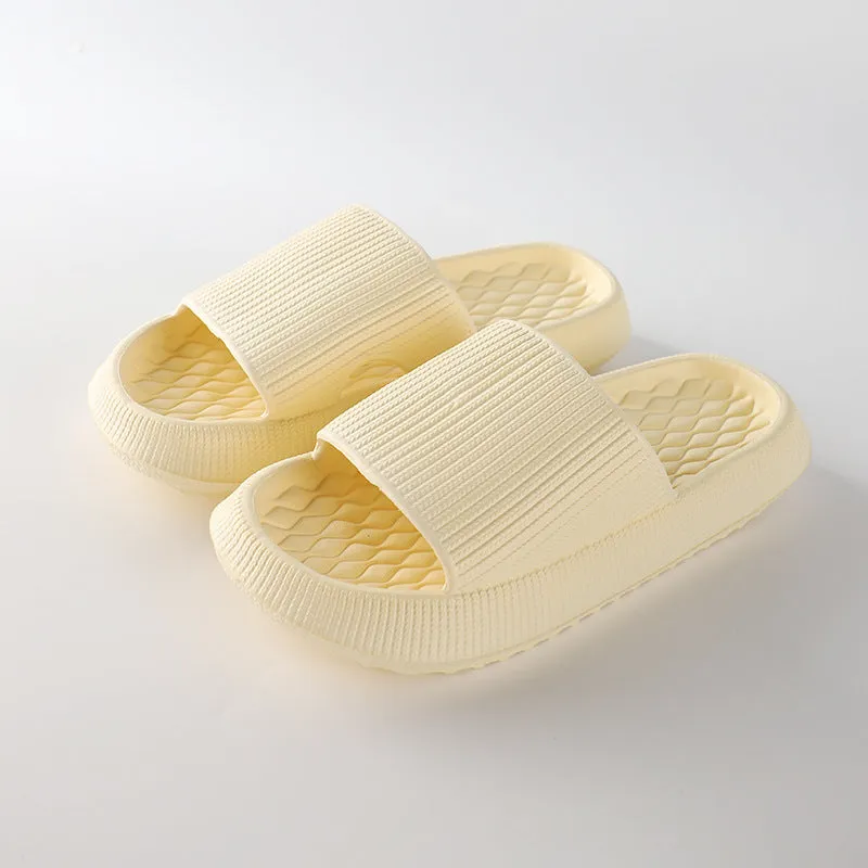 Women's solid colour EVA slippers with rhombus stripe pattern and anti-slip sole, pink colour