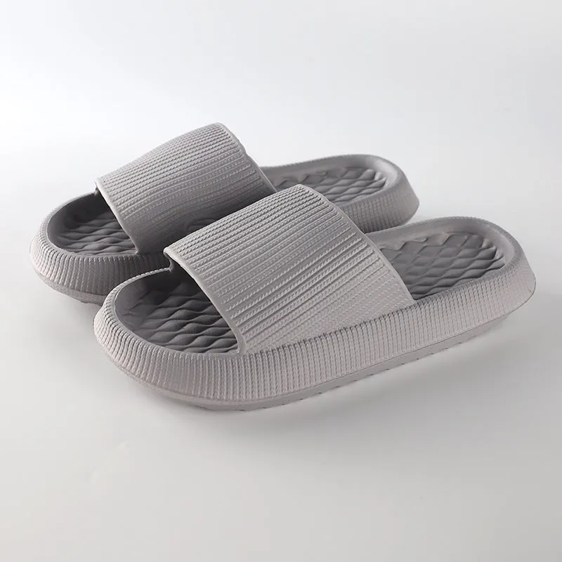 Women's solid colour EVA slippers with rhombus stripe pattern and anti-slip sole, pink colour