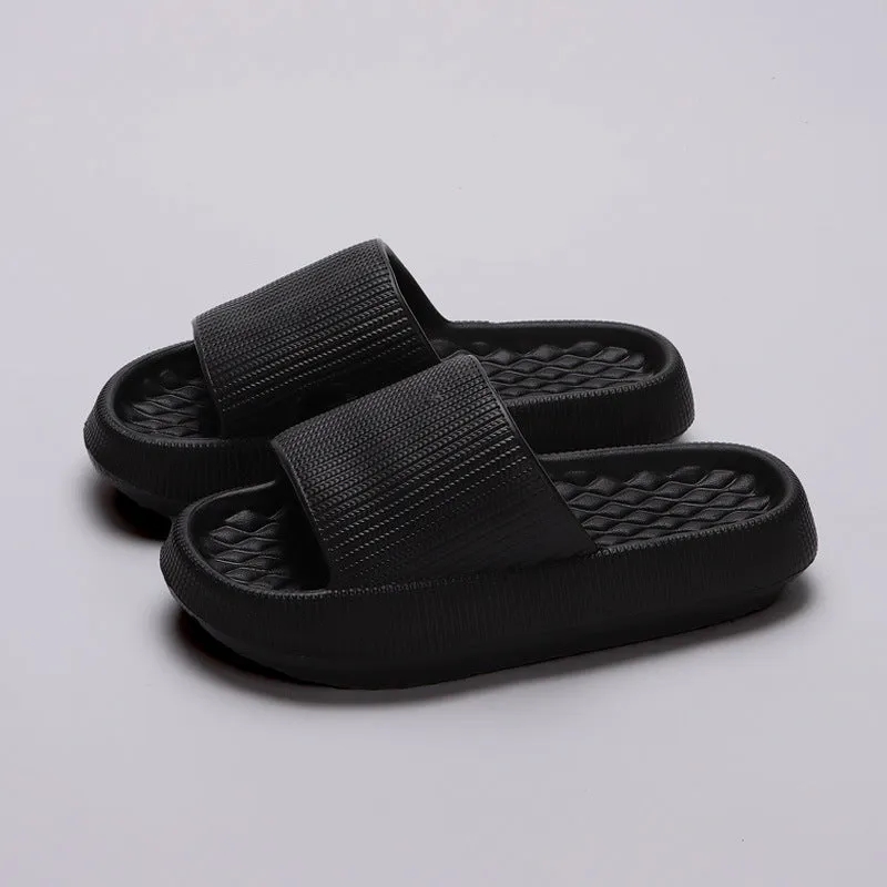 Women's solid colour EVA slippers with rhombus stripe pattern and anti-slip sole, pink colour