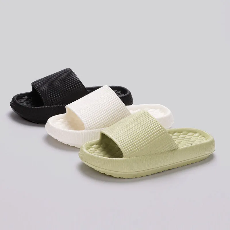 Women's solid colour EVA slippers with rhombus stripe pattern and anti-slip sole, pink colour