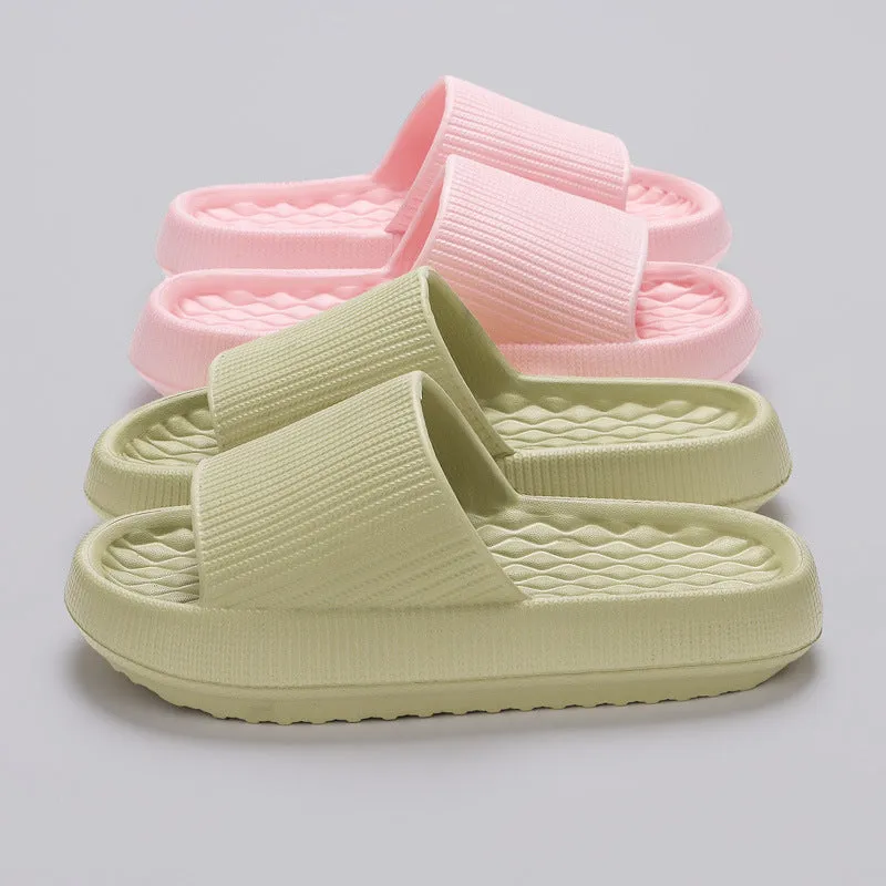 Women's solid colour EVA slippers with rhombus stripe pattern and anti-slip sole, pink colour