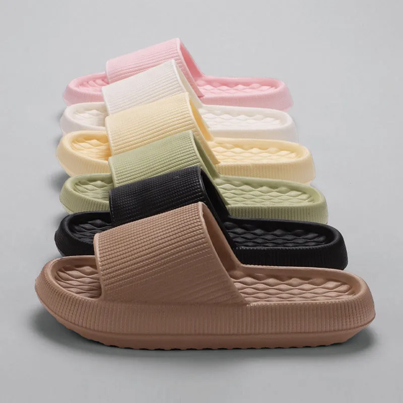 Women's solid colour EVA slippers with rhombus stripe pattern and anti-slip sole, pink colour