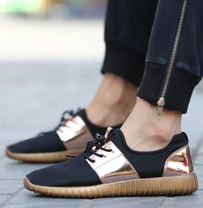 Breathable mesh casual flat shoes for men and women with lace-up closure and rubber outsole