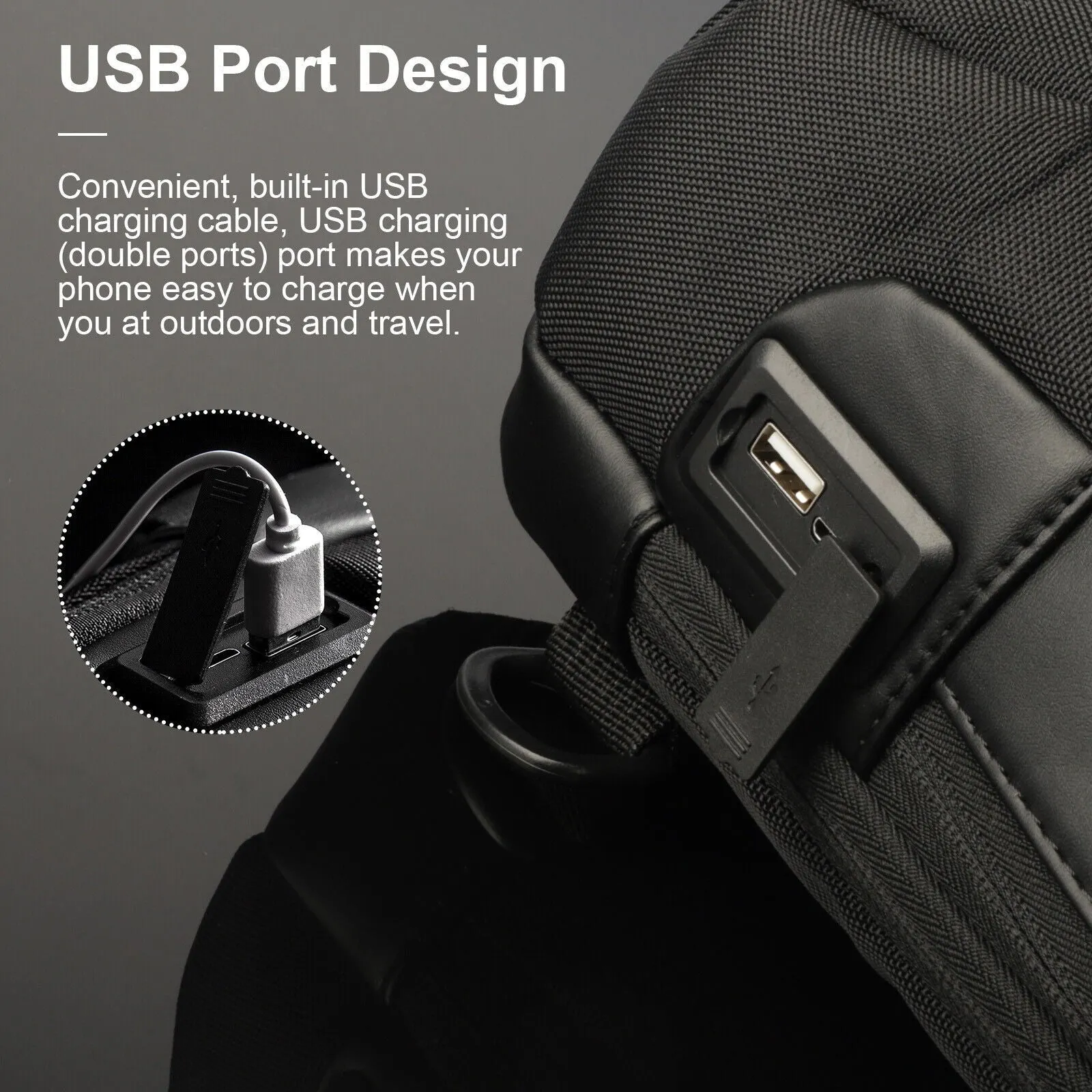 Men's waterproof oxford anti-theft crossbody bag in black with multiple compartments and adjustable strap