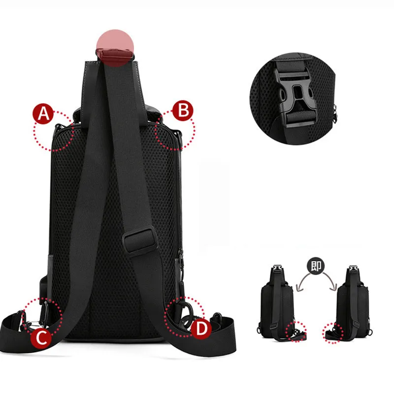 Multifunction nylon bag for men with USB charging port, medium square shape, in khaki colour