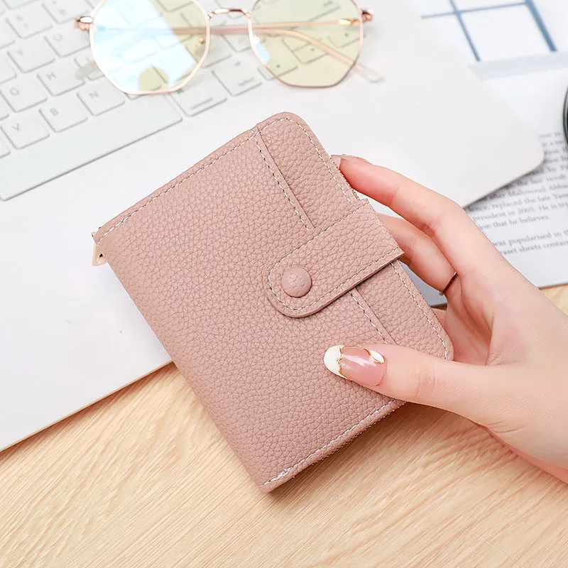 Women's lychee pattern anti-bacterial short wallet in PU leather