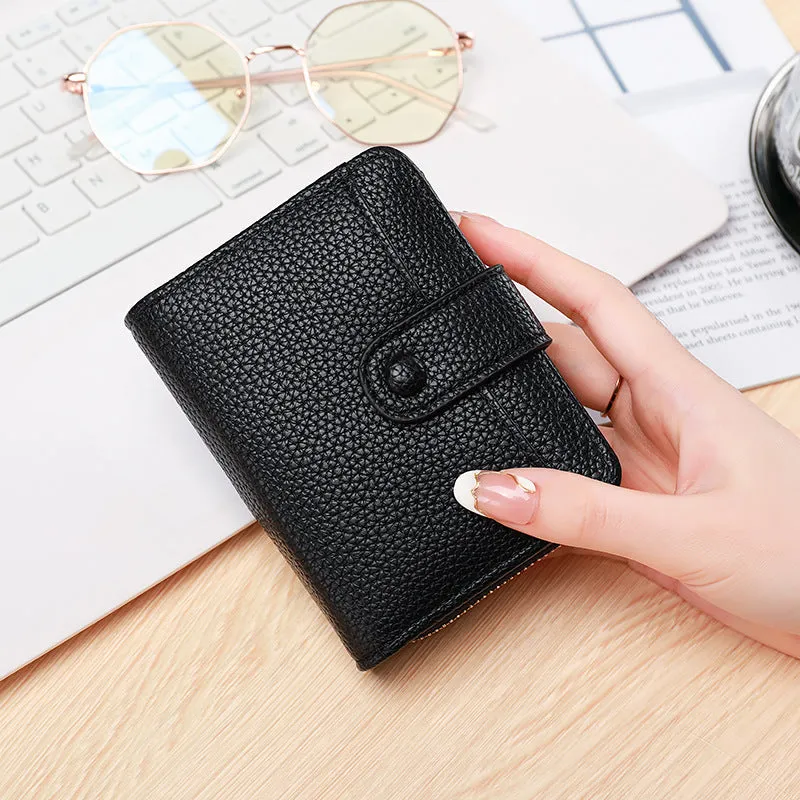 Women's lychee pattern anti-bacterial short wallet in PU leather