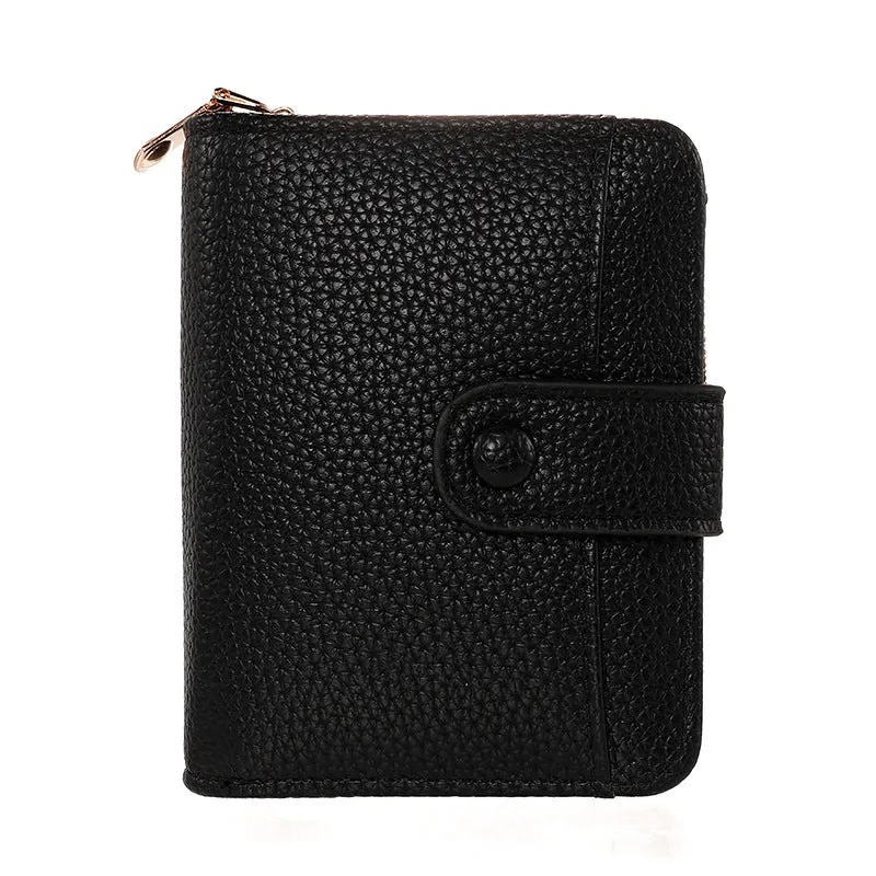 Women's lychee pattern anti-bacterial short wallet in PU leather