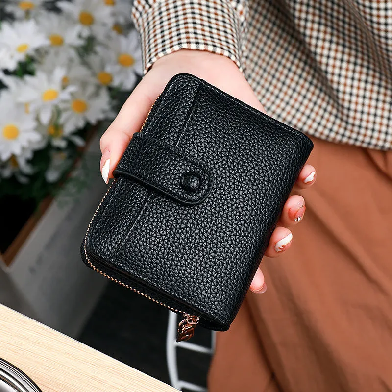 Women's lychee pattern anti-bacterial short wallet in PU leather