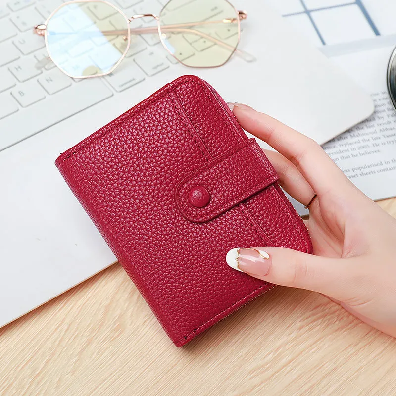 Women's lychee pattern anti-bacterial short wallet in PU leather
