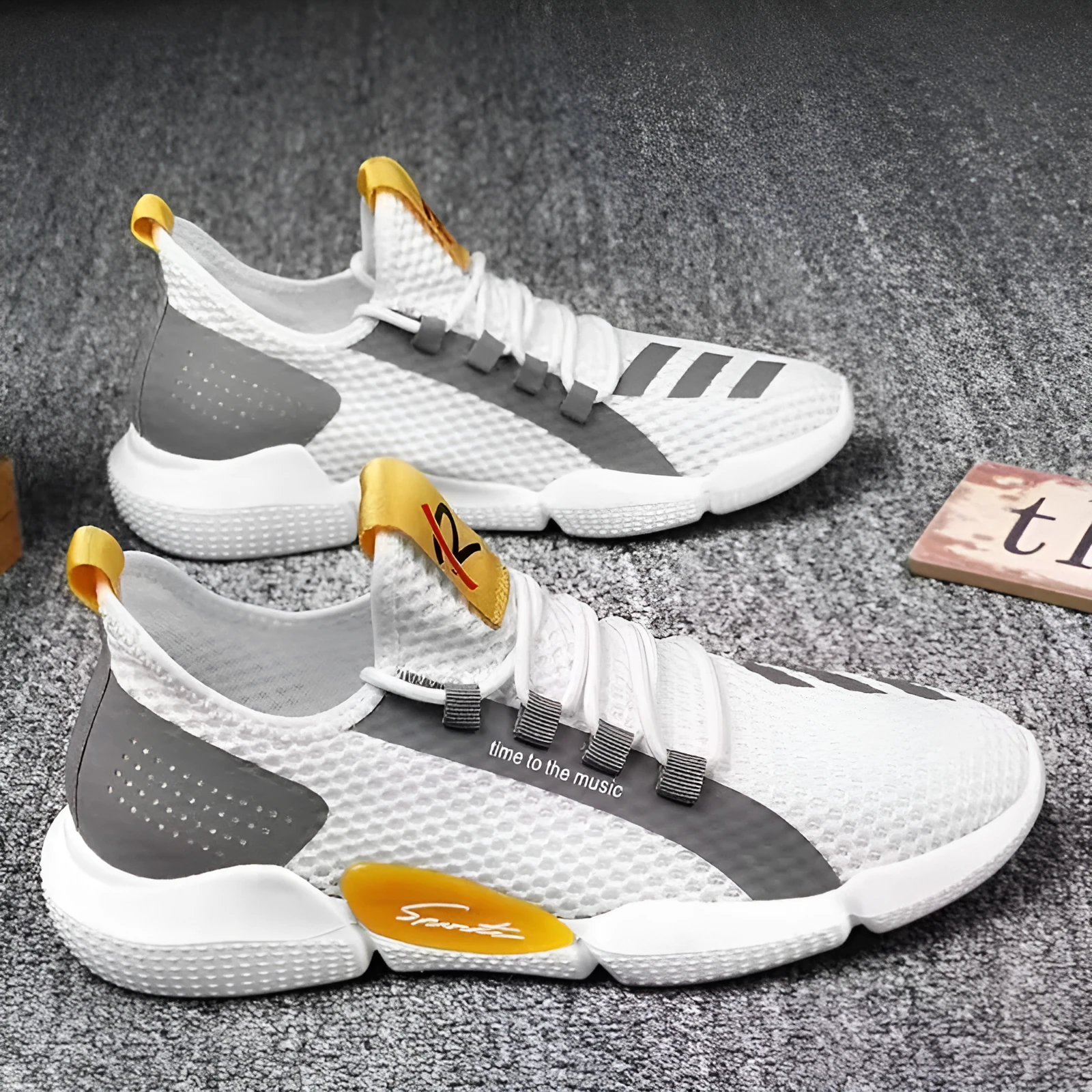 Breathable lace-up casual sports shoes low heel, plain Korean style, Black White Yellow
