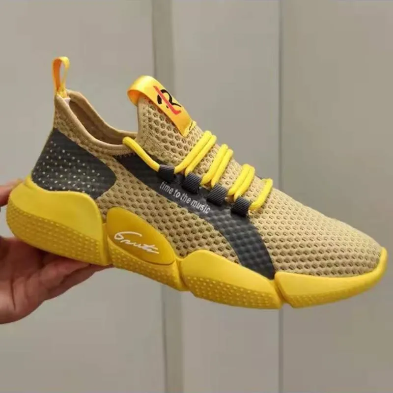 Breathable lace-up casual sports shoes low heel, plain Korean style, Black White Yellow