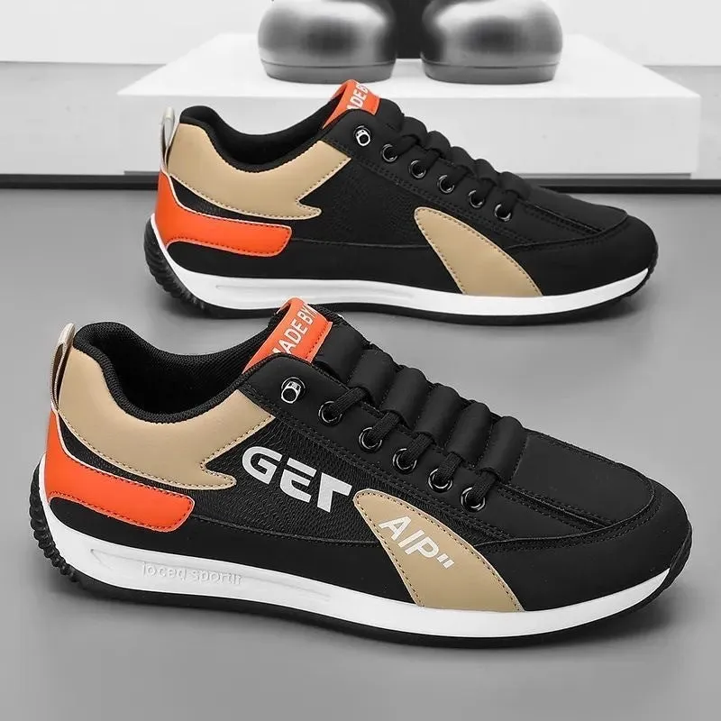 Men sports flat shoes with breathable mesh upper in black, low-top design, non-slip sole