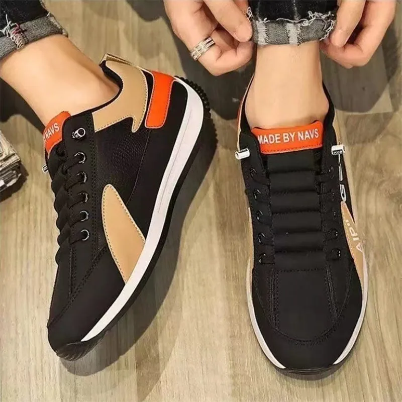 Men sports flat shoes with breathable mesh upper in black, low-top design, non-slip sole