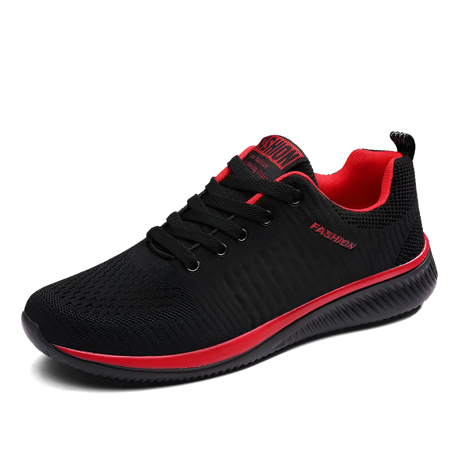 Men's everyday running shoes viscose sole low heel textile insole black and red colour 9088 series 800g