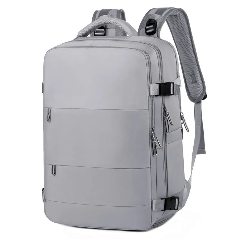 Large-capacity travel backpack in Oxford cloth with dry and wet separation, 36-55L, available in purple, gray, black, and pink