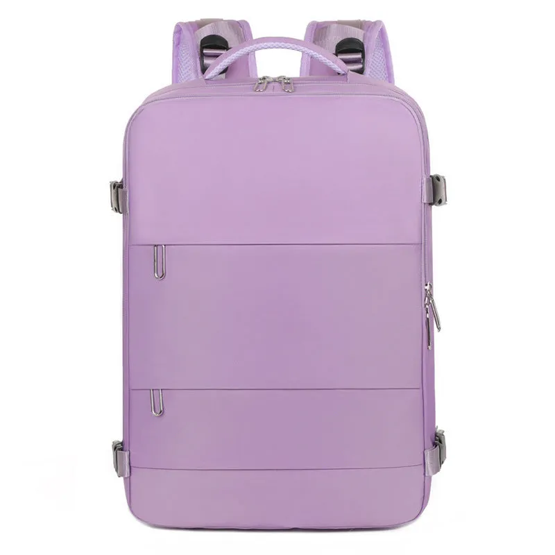Large-capacity travel backpack in Oxford cloth with dry and wet separation, 36-55L, available in purple, gray, black, and pink