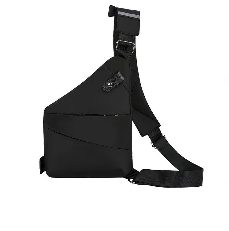 Men's canvas shoulder chest pack bag 20-35L black left shoulder style with zipper closure