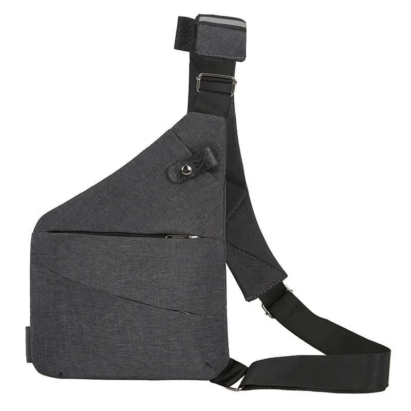Men's canvas shoulder chest pack bag 20-35L black left shoulder style with zipper closure