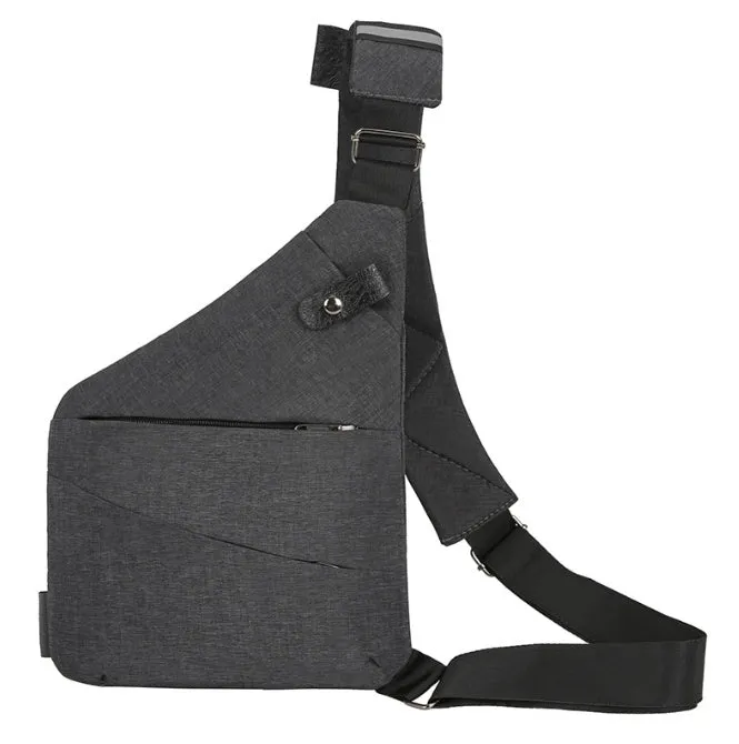 Men's canvas shoulder chest pack bag 20-35L black left shoulder style with zipper closure