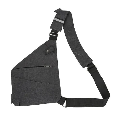 Men's canvas shoulder chest pack bag 20-35L black left shoulder style with zipper closure