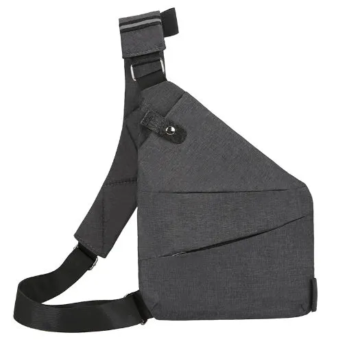 Men's canvas shoulder chest pack bag 20-35L black left shoulder style with zipper closure