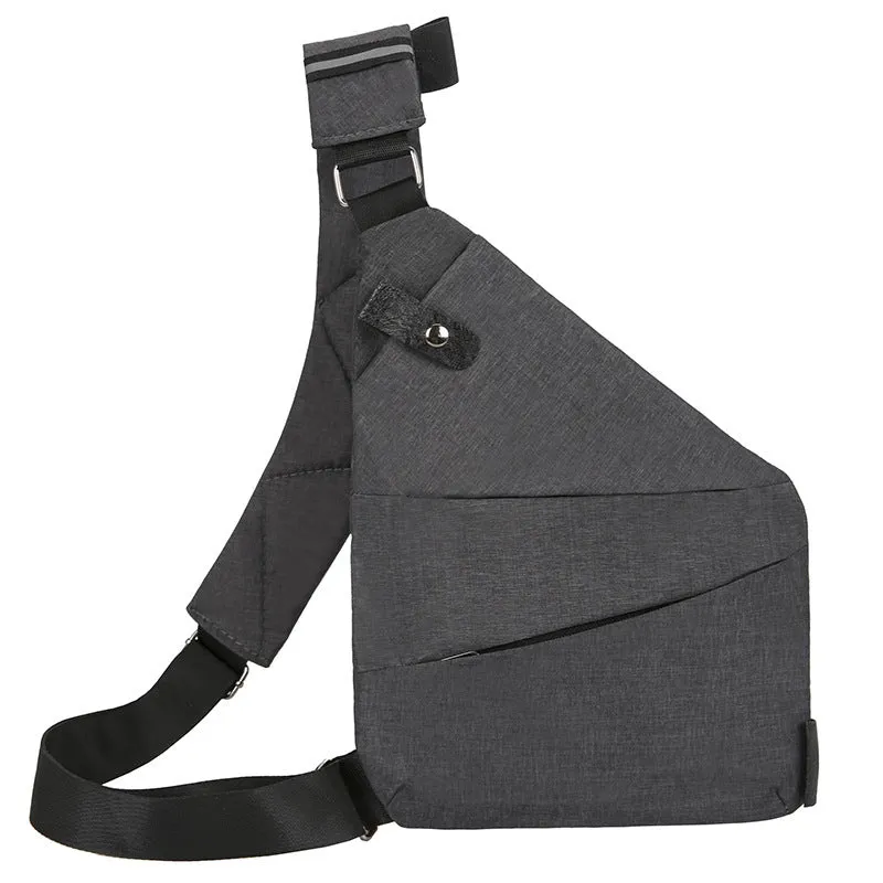 Men's canvas shoulder chest pack bag 20-35L black left shoulder style with zipper closure