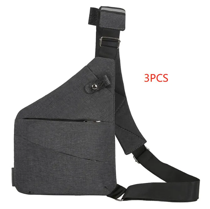 Men's canvas shoulder chest pack bag 20-35L black left shoulder style with zipper closure