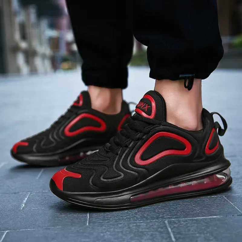 Casual air cushion black shoes for men outdoor lace-up sneakers with thick sole and round toe