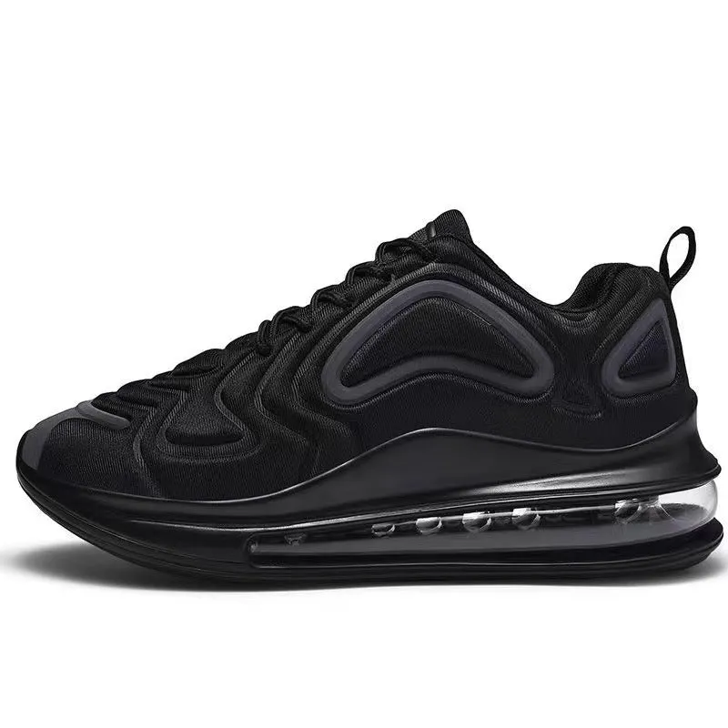 Casual air cushion black shoes for men outdoor lace-up sneakers with thick sole and round toe