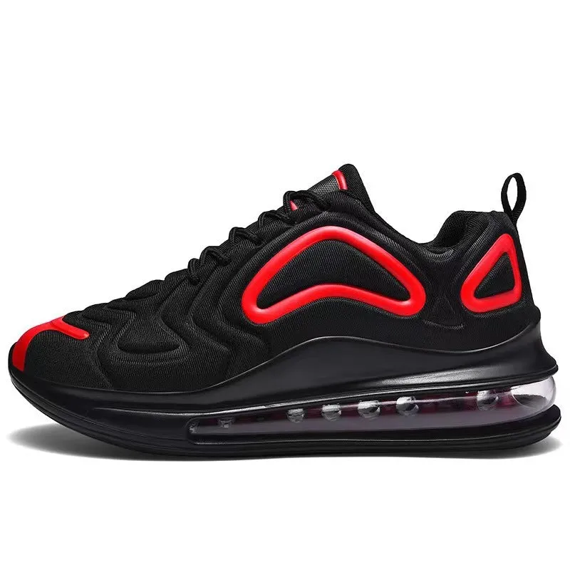Casual air cushion black shoes for men outdoor lace-up sneakers with thick sole and round toe