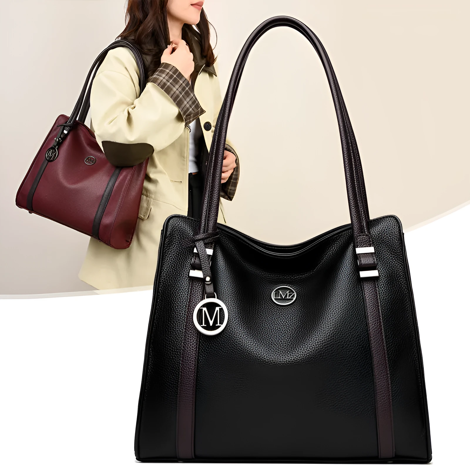 Women's genuine leather retro style crossbody bag in horizontal square shape with double straps