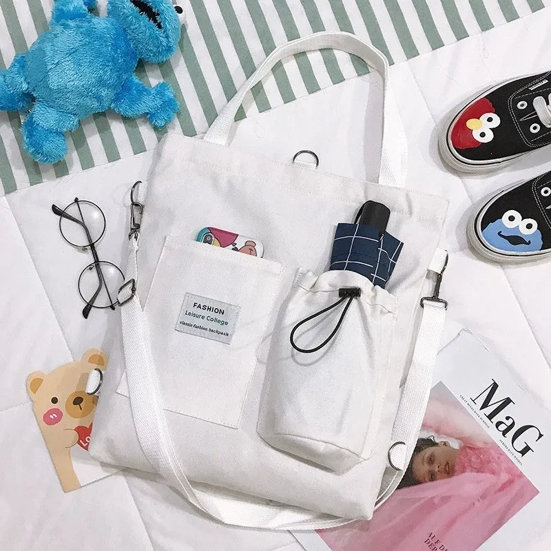Canvas backpack for women students with pockets Harajuku style shoulder bag
