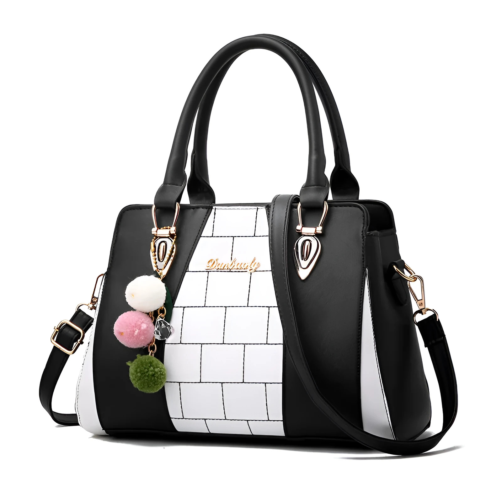 Large horizontal square PU shoulder bag for women with car suture design, zipper closure, and multiple internal pockets