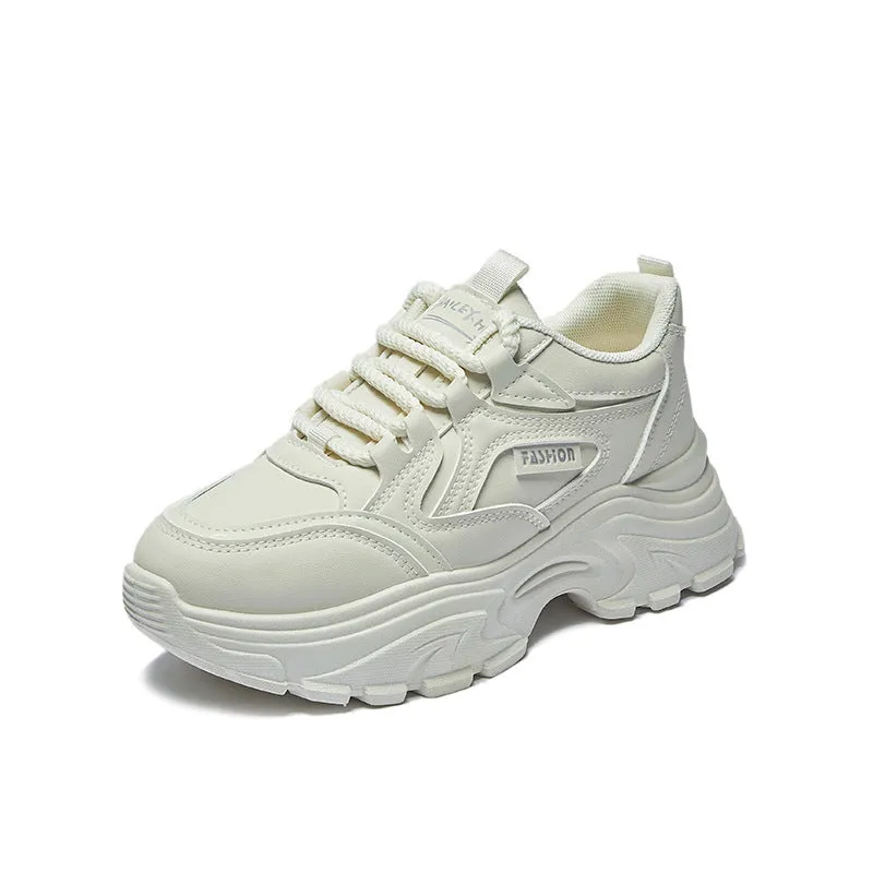 Breathable sports height increasing low-top shoes for women in black with T-shaped tie and rubber sole