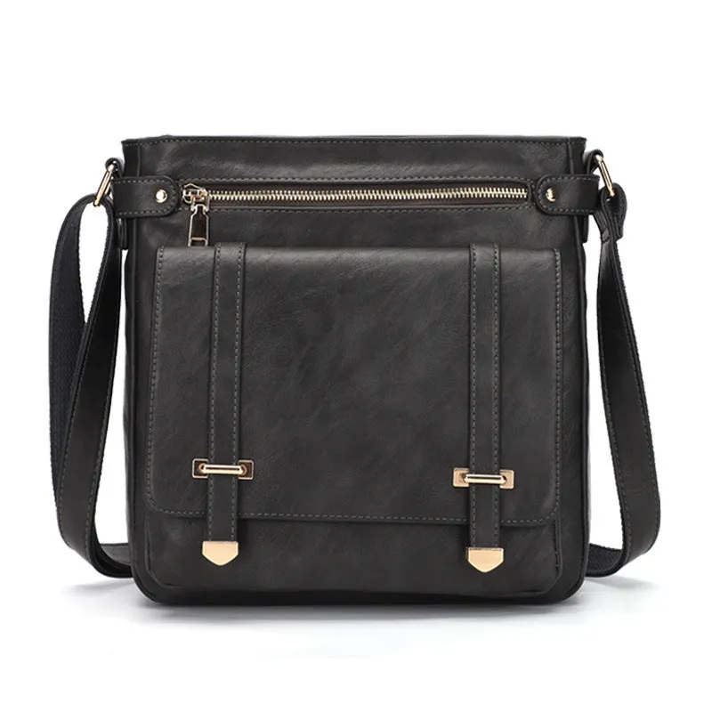 Women's large capacity PU leather business commute crossbody bag in peacock blue with multiple zip pockets and shoulder strap.