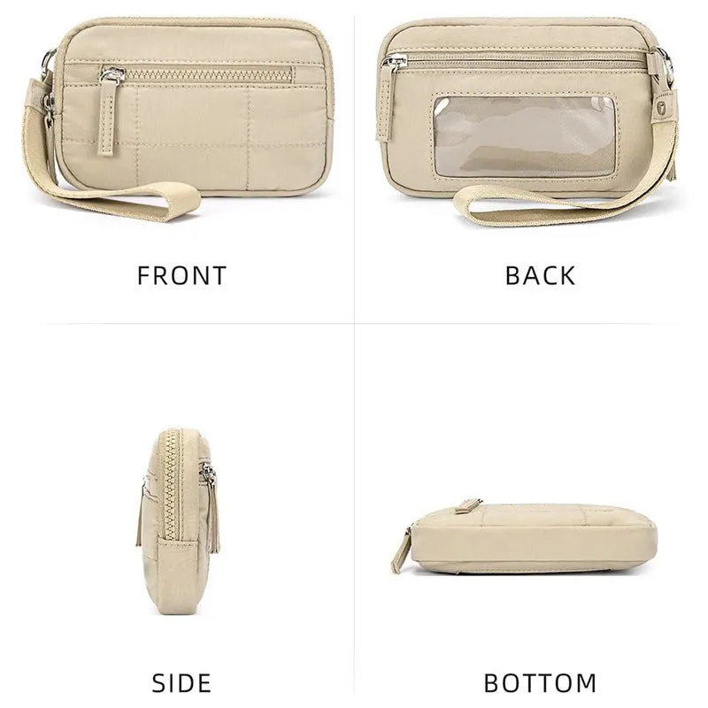 Waterproof quilted women's handbag with transparent deck section in solid colour