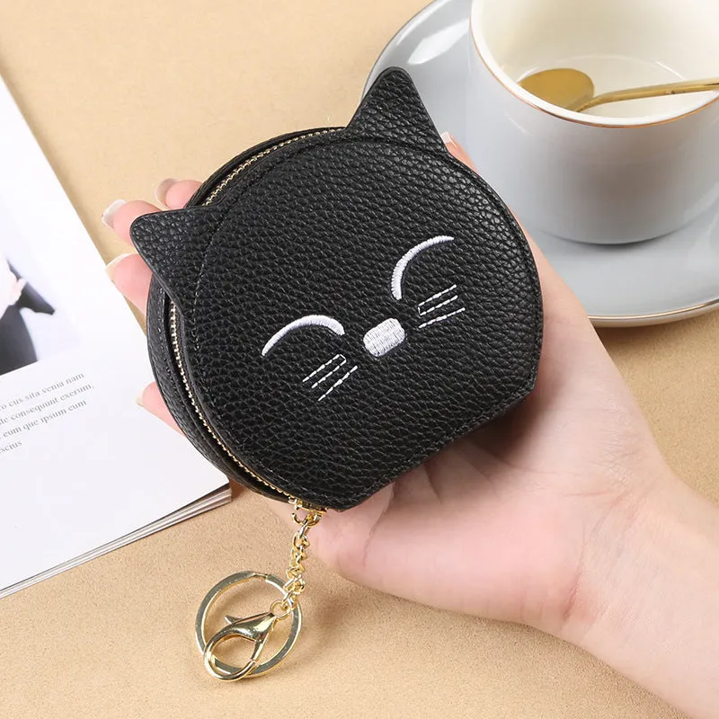 Cartoon cat women's handbag in horizontal square shape, eight colour options, PU material, includes wallet