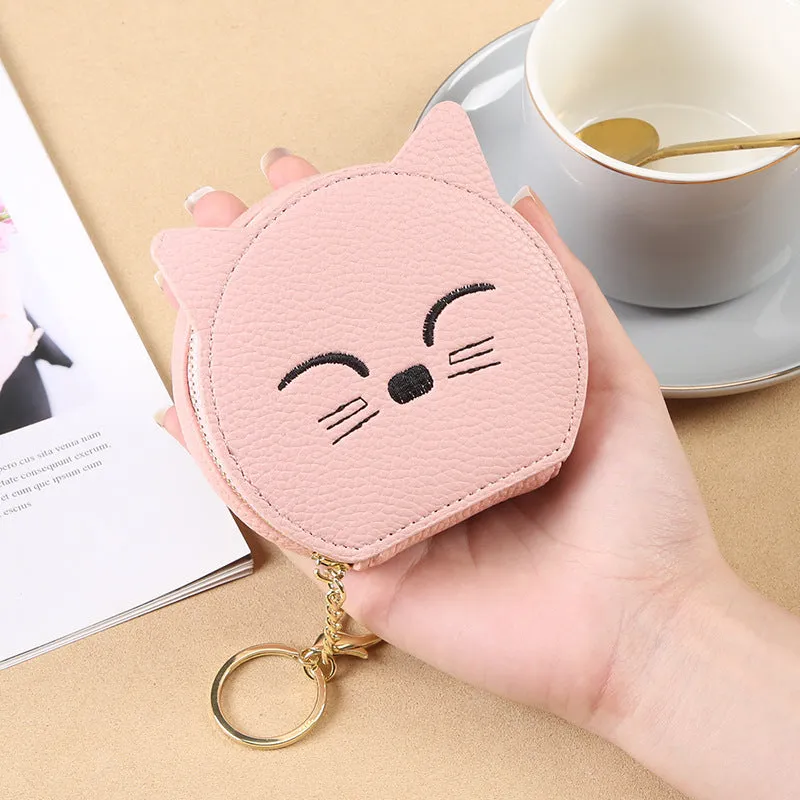 Cartoon cat women's handbag in horizontal square shape, eight colour options, PU material, includes wallet