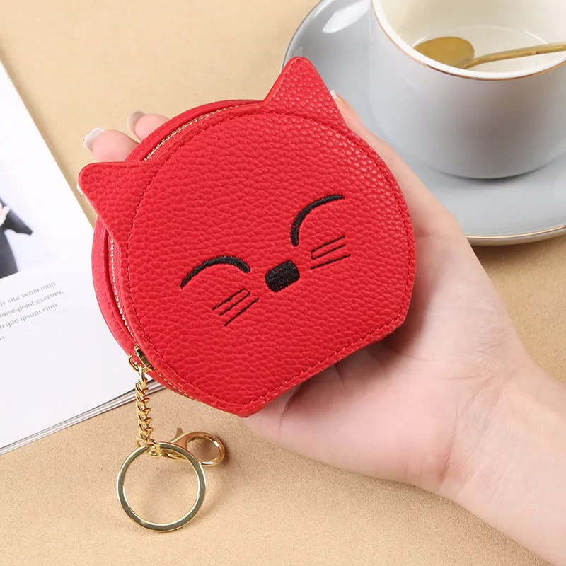 Cartoon cat women's handbag in horizontal square shape, eight colour options, PU material, includes wallet