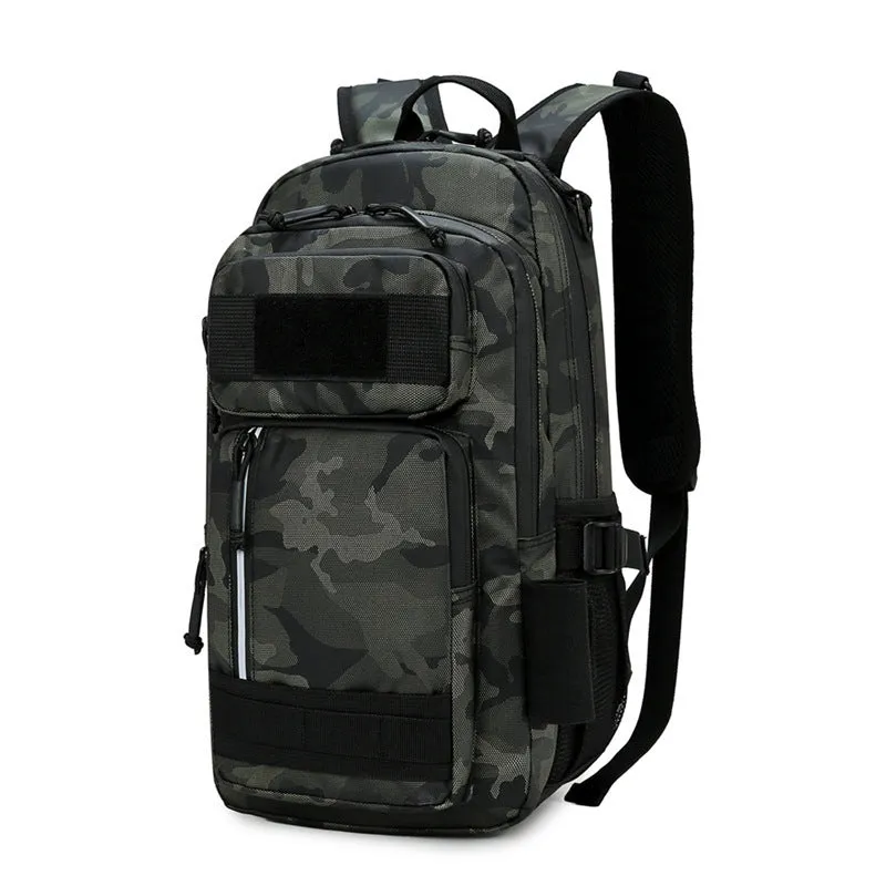 Large Derm outdoor backpack in black, shown with 20-35L capacity suitable for hiking and camping.
