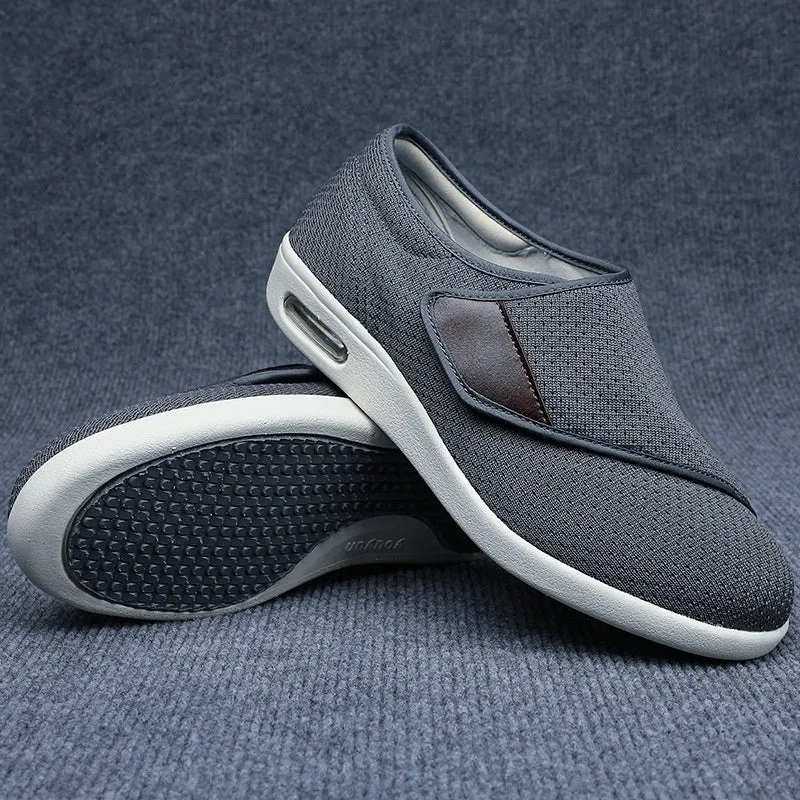 Beige leisure shoes with velcro strap closure and a round toe on a foam rubber sole.