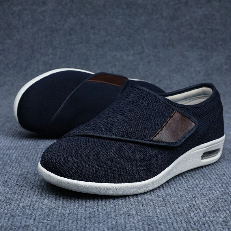 Beige leisure shoes with velcro strap closure and a round toe on a foam rubber sole.