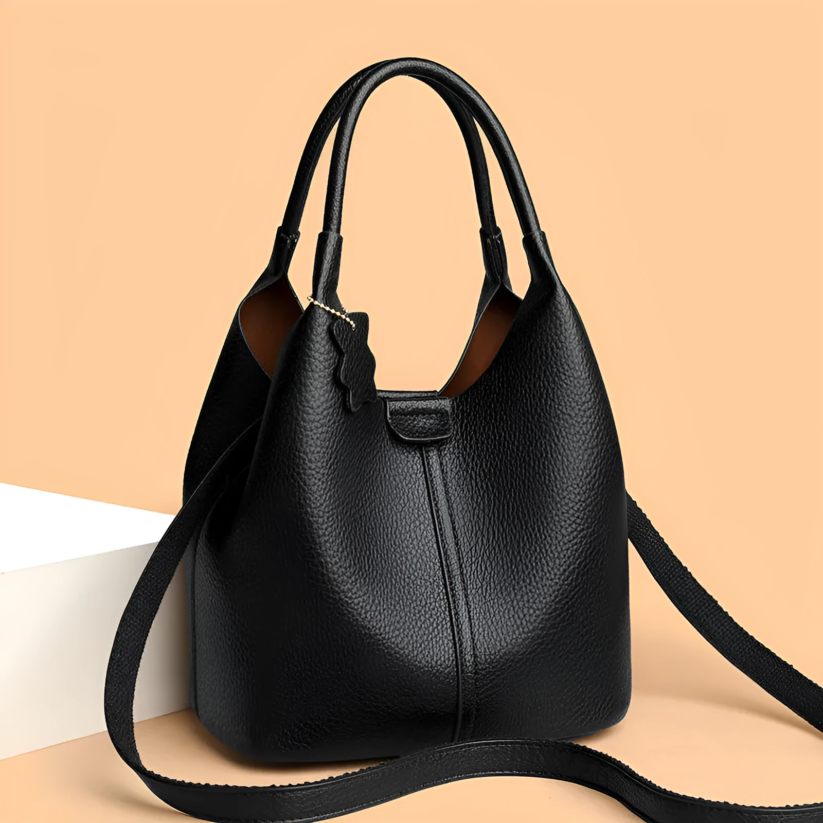 New all-match tote crossbody bag in soft PU leather with double shoulder straps, sandwich pocket, in khaki colour