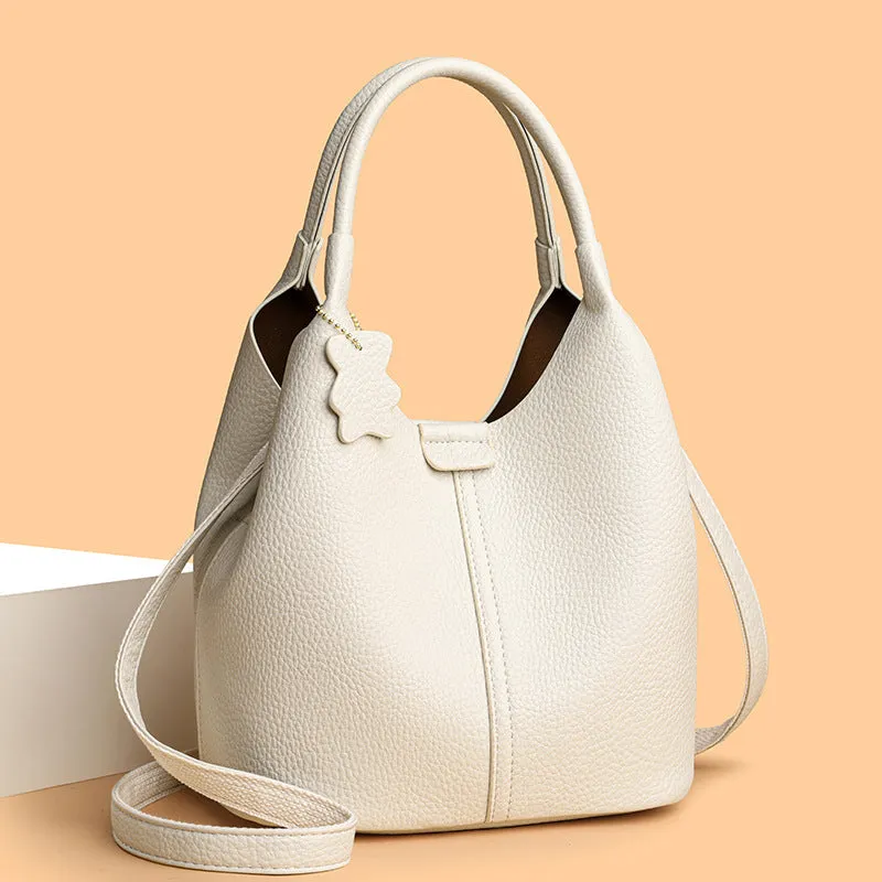 New all-match tote crossbody bag in soft PU leather with double shoulder straps, sandwich pocket, in khaki colour